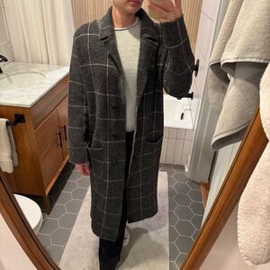 Anthropologie Grey Windowpane Plaid Coatigan Long Sweater Medium